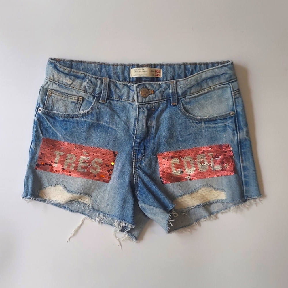 Zara Girls frayed denim shorts | Ripped jeans shorts | Sequine…